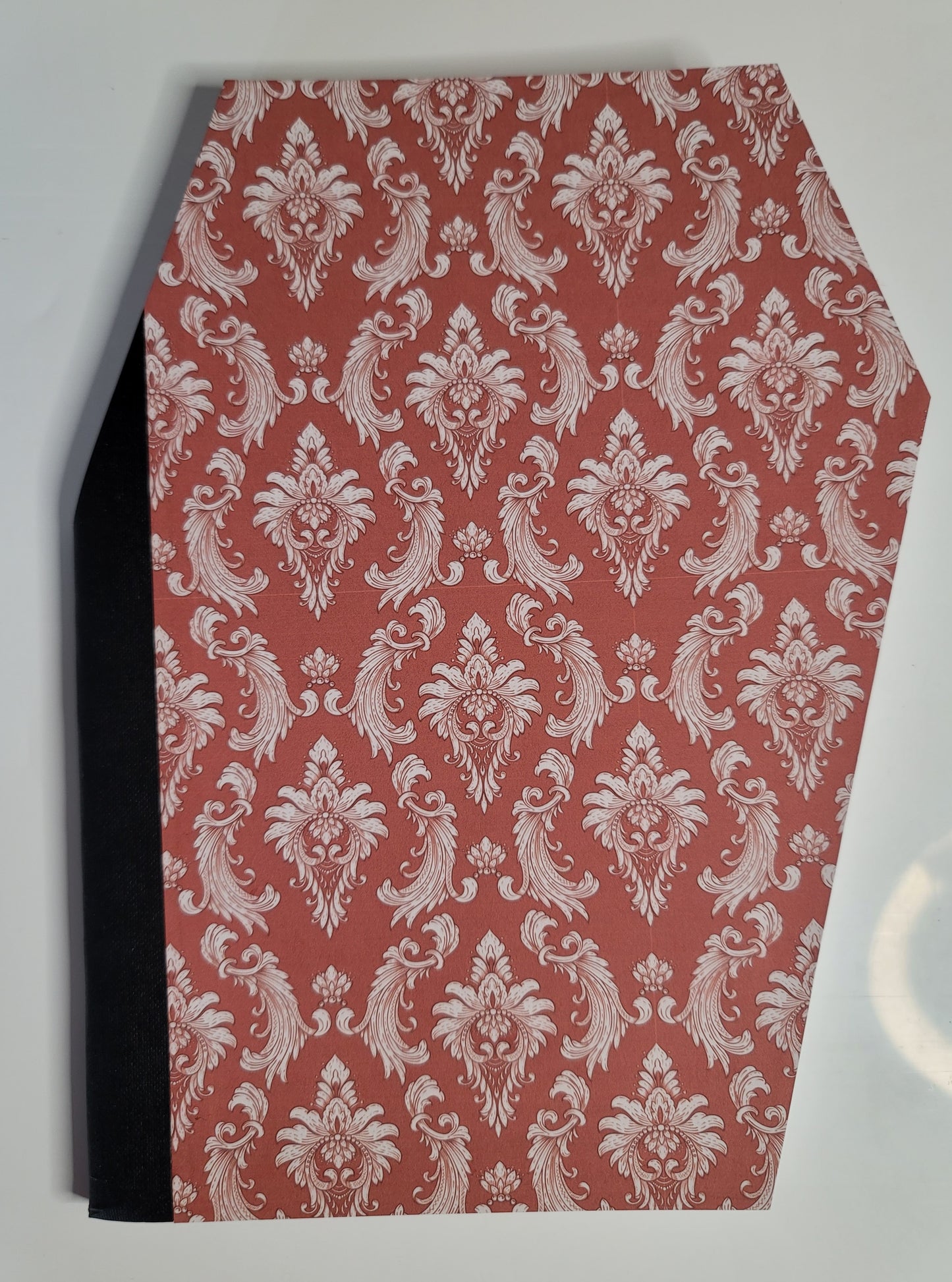 Red White Damask Coffin Decomposition Notebook
